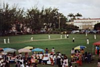 Cricketers at the Bajan Cultural Vilage